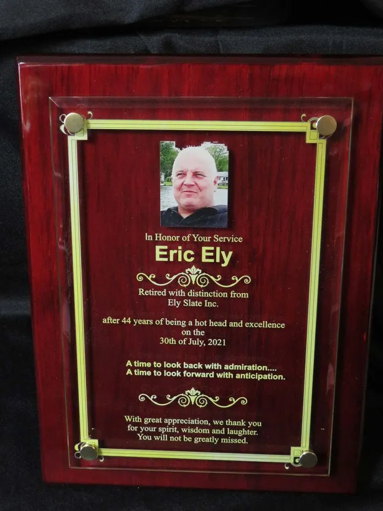Wood with glass plaque